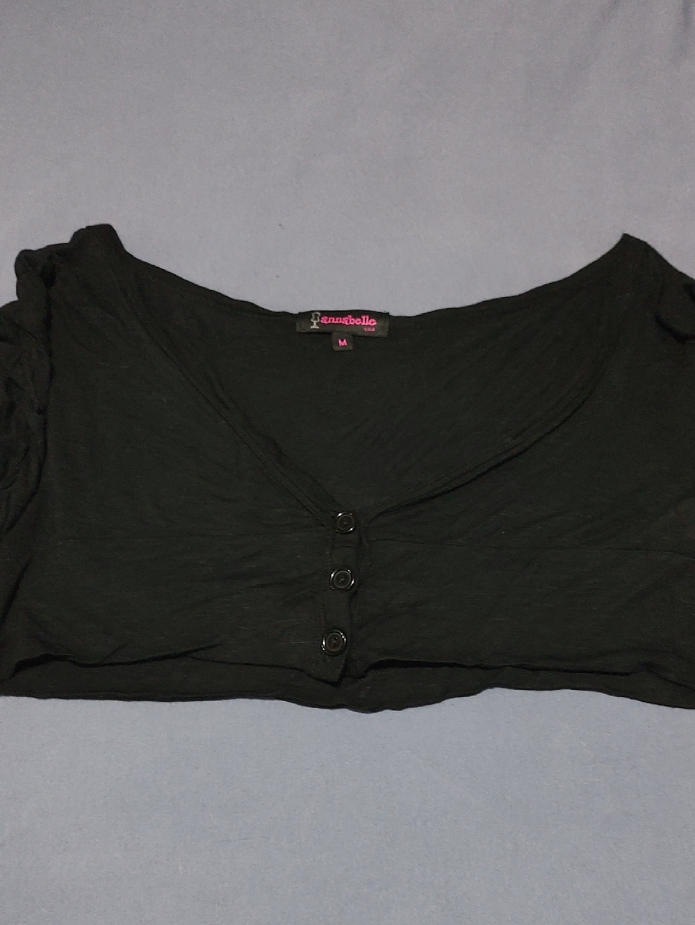 Annabelle Black Cropped V-Neck Button-Up Top